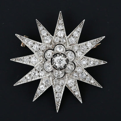 Victorian Antique 3ct Old Mine Cut Diamond Star Pendant Brooch