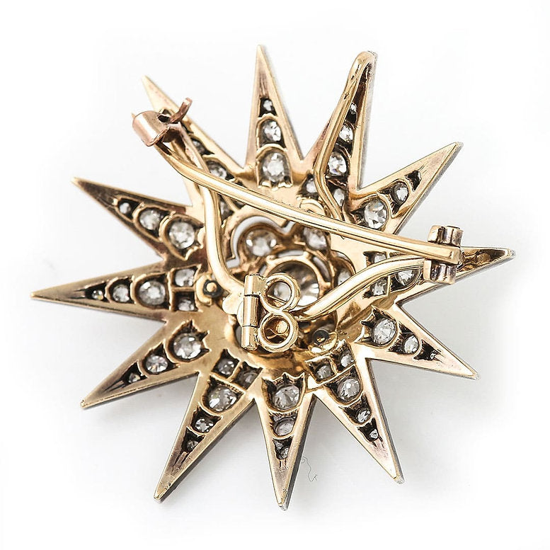 Victorian Antique 3ct Old Mine Cut Diamond Star Pendant Brooch