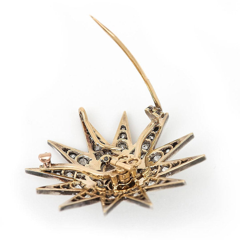 Victorian Antique 3ct Old Mine Cut Diamond Star Pendant Brooch