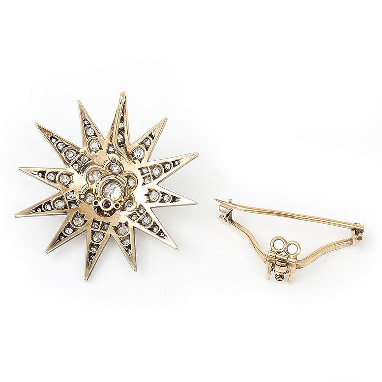 Victorian Antique 3ct Old Mine Cut Diamond Star Pendant Brooch