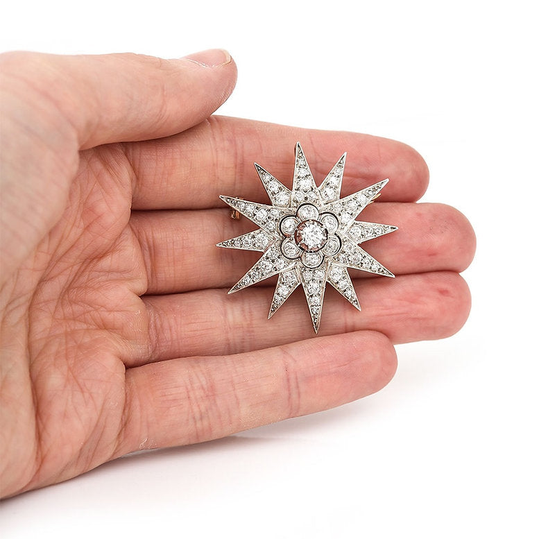 Victorian Antique 3ct Old Mine Cut Diamond Star Pendant Brooch