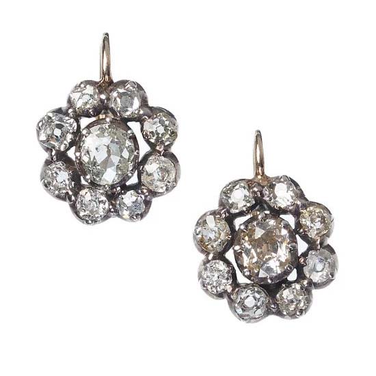 Victorian Antique 4.5ct Old Cut Diamond Cluster Drop Earrings Circa 1880