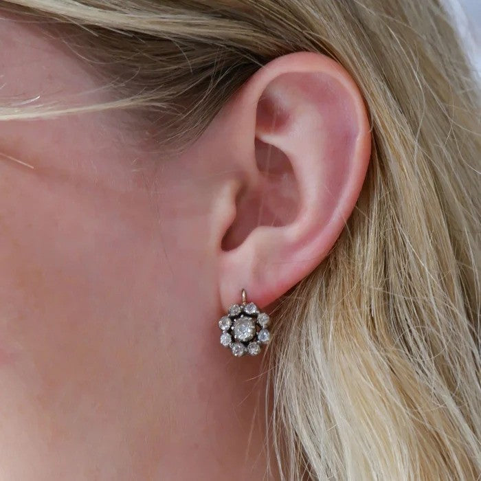 Victorian Antique 4.5ct Old Cut Diamond Cluster Drop Earrings Circa 1880