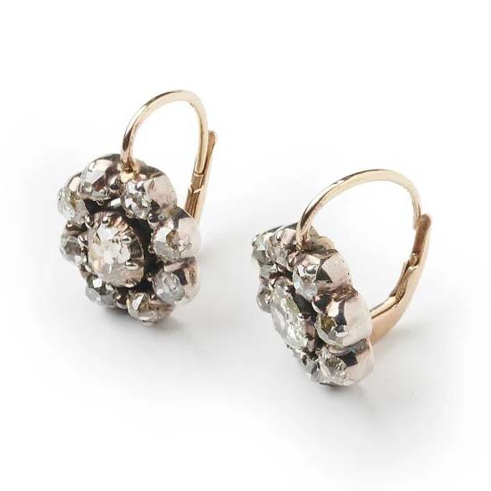 Victorian Antique 4.5ct Old Cut Diamond Cluster Drop Earrings Circa 1880