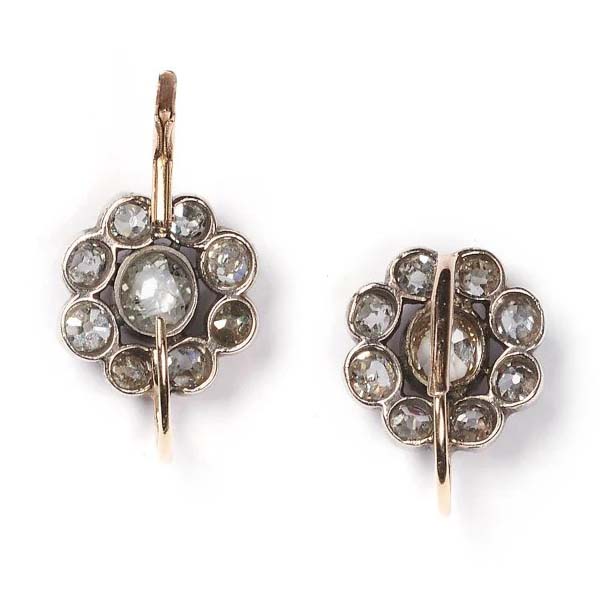 Victorian Antique 4.5ct Old Cut Diamond Cluster Drop Earrings Circa 1880