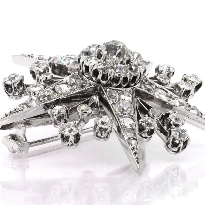 Victorian Antique Diamond Star Brooch, 4.80 carat total