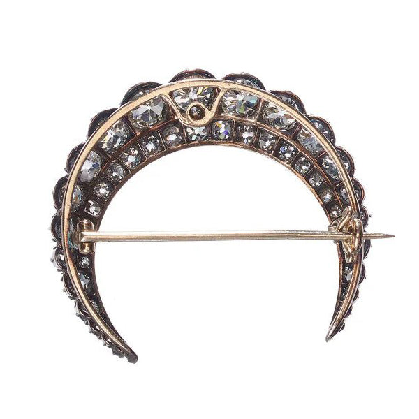 Victorian Antique 5.40ct Old Mine Cut Diamond Crescent Moon Brooch 5.40 carat total
