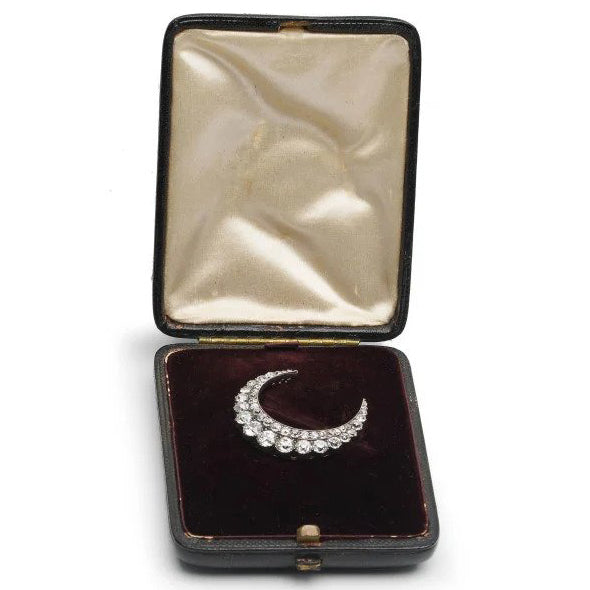 Victorian Antique 5.40ct Old Mine Cut Diamond Crescent Moon Brooch