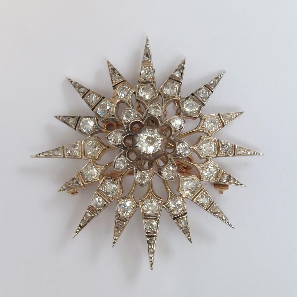 Victorian Antique 5ct Old Cut Diamond Starburst Brooch