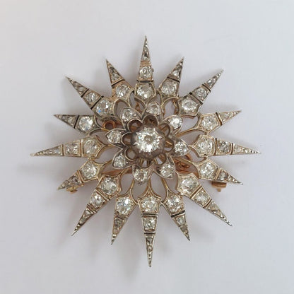 Victorian Antique 5ct Old Cut Diamond Starburst Brooch