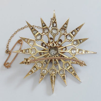 Victorian Antique 5ct Old Cut Diamond Starburst Brooch