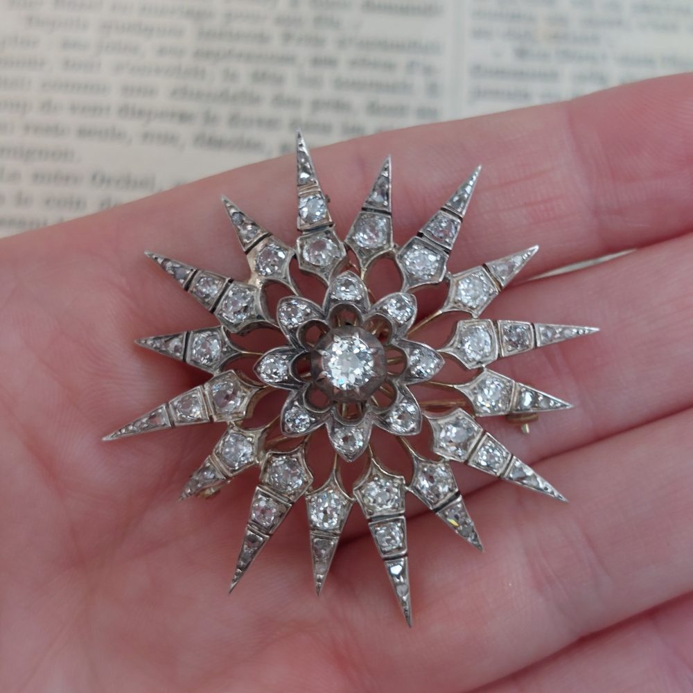 Victorian Antique 5ct Old Cut Diamond Starburst Brooch