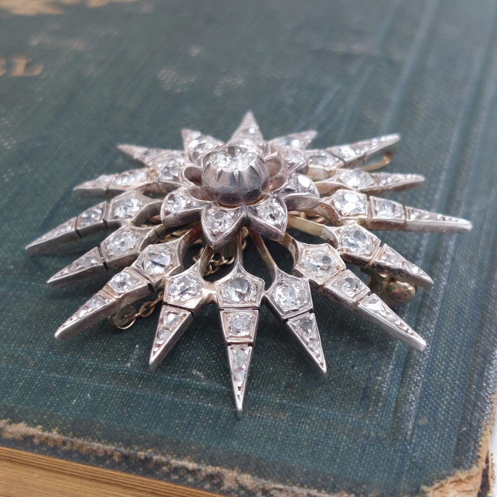 Victorian Antique 5ct Old Cut Diamond Starburst Brooch