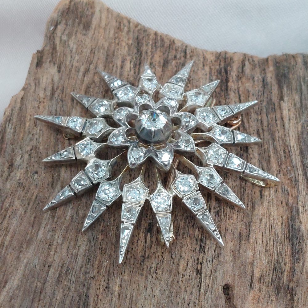 Victorian Antique 5ct Old Cut Diamond Starburst Brooch