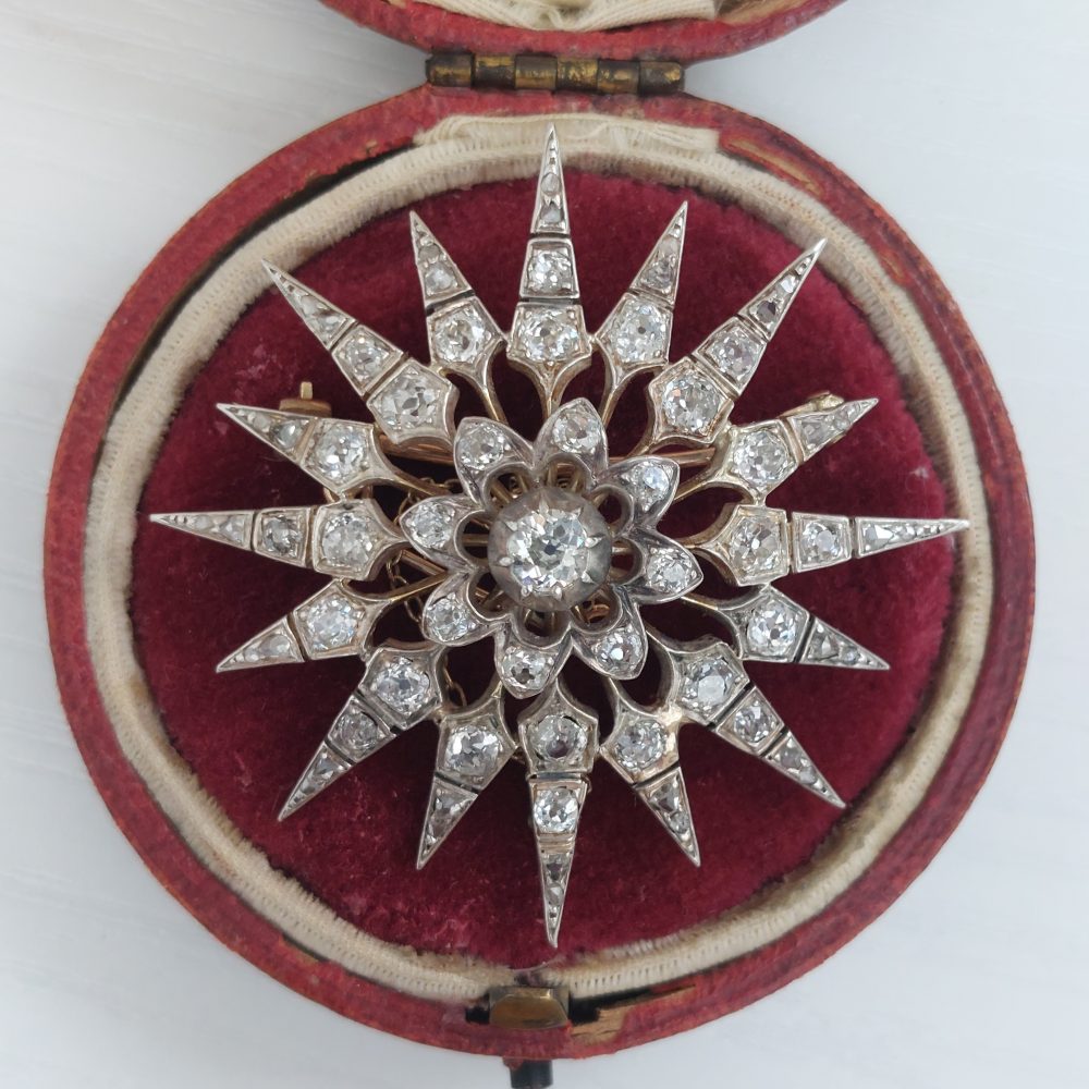Victorian Antique 5ct Old Cut Diamond Starburst Brooch