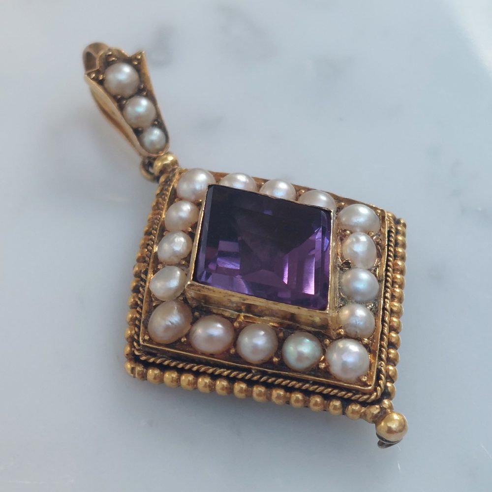 Victorian Antique Amethyst and Pearl Pendant