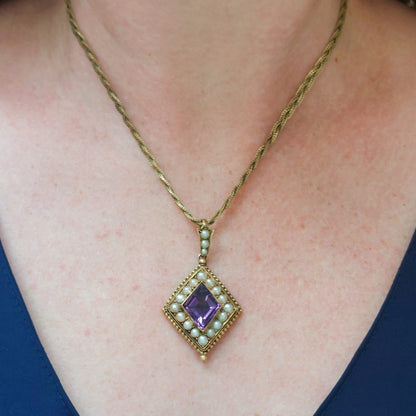 Victorian Antique Amethyst and Pearl Pendant