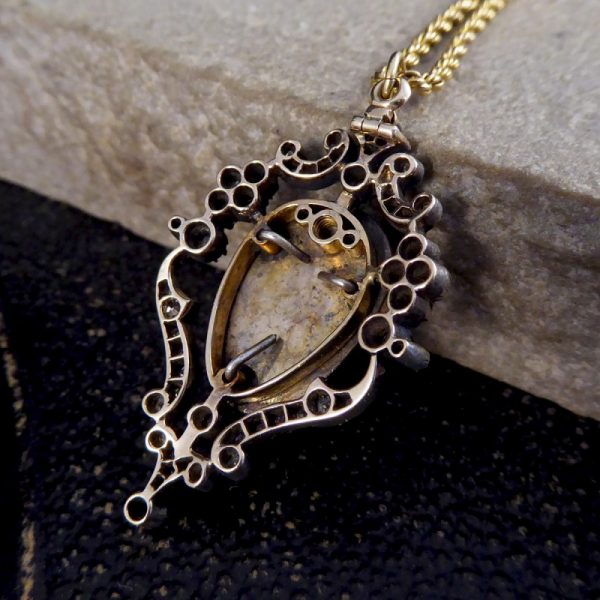 Victorian Antique Cabochon Garnet and Diamond Pendant and Chain WA