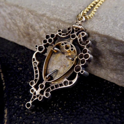 Victorian Antique Cabochon Garnet and Diamond Pendant and Chain WA