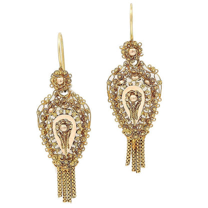 Victorian Antique Dutch 14ct Yellow Gold Tassel Drop Earrings
