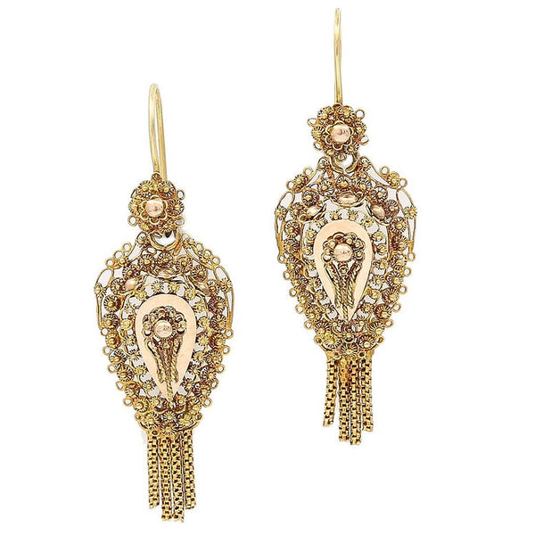 Victorian Antique Dutch 14ct Yellow Gold Tassel Drop Earrings