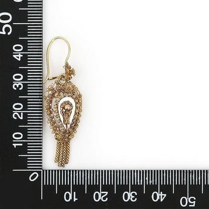 Victorian Antique Dutch 14ct Yellow Gold Filigree and Cannetille Tassel Drop Earrings