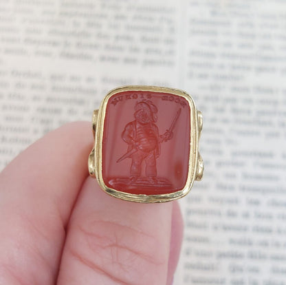 Victorian Antique Falstaff Carnelian Signet Ring