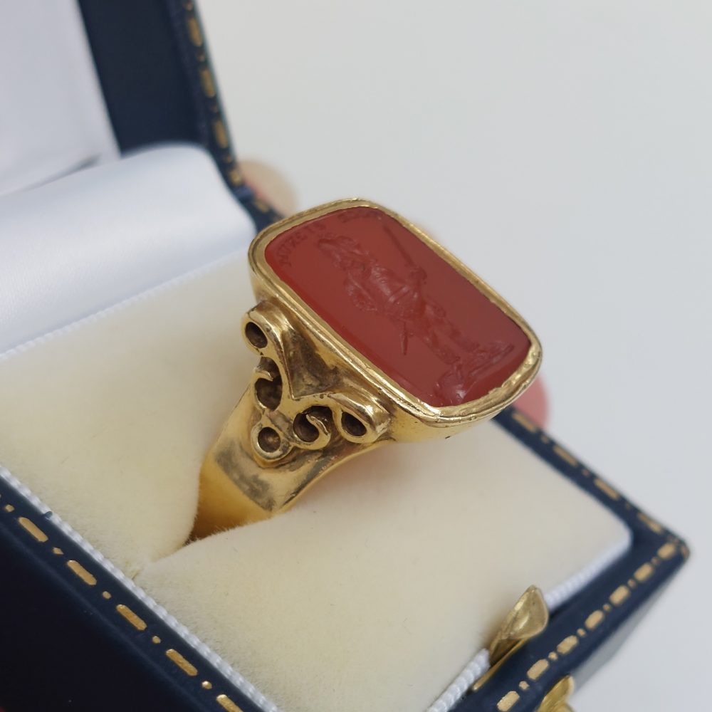 Victorian Antique Falstaff Carnelian Signet Ring