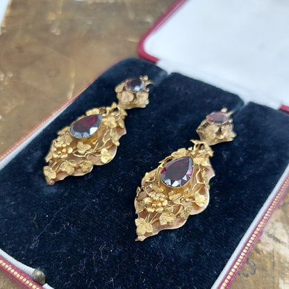 Victorian Antique Garnet Drop Earrings