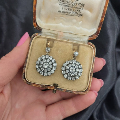 Victorian Antique Old Cut Diamond Cluster Drop Earrings