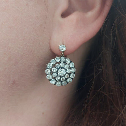 Victorian Antique Old Cut Diamond Cluster Drop Earrings