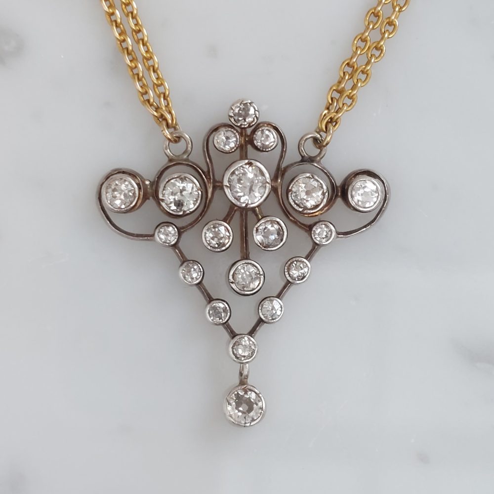 Victorian Antique Old Cut Diamond Pendant Necklace, 2cts