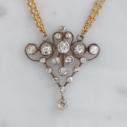 Victorian Antique Old Cut Diamond Pendant Necklace, 2cts