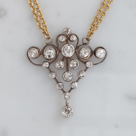 Victorian Antique Old Cut Diamond Pendant Necklace, 2cts