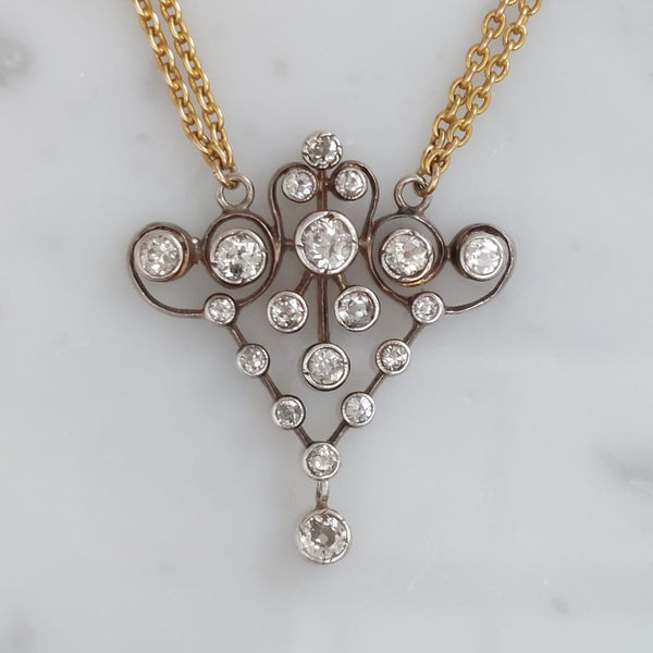 Victorian Antique Old Cut Diamond Pendant Necklace, 2cts