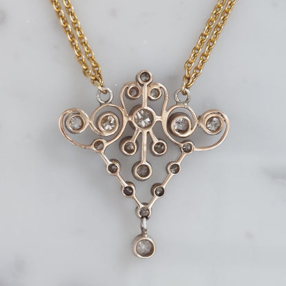 Victorian Antique Old Cut Diamond Pendant Necklace, 2cts