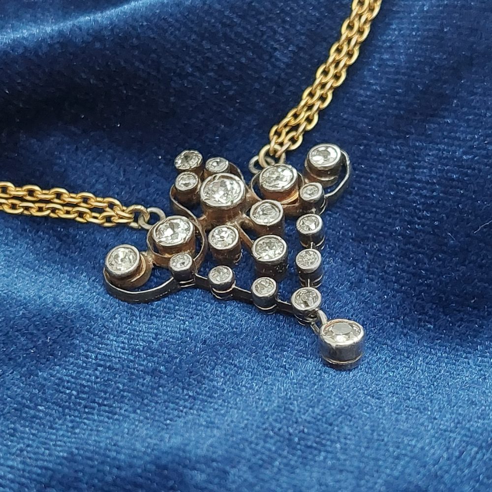 Victorian Antique Old Cut Diamond Pendant Necklace, 2cts