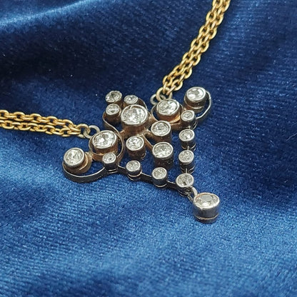 Victorian Antique Old Cut Diamond Pendant Necklace, 2cts