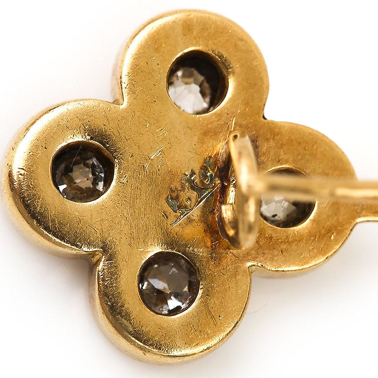 Antique Victorian Cabochon Turquoise and 0.60ct Old Cut Diamond Quatrefoil Cluster Drop Earrings in 18ct Yellow Gold