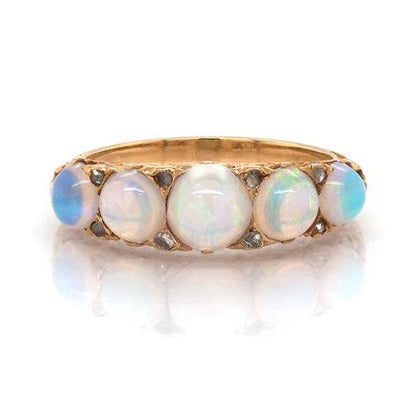 Victorian Antique Opal Five Stone Ring with Diamonds