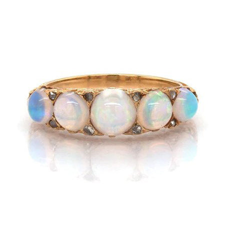 Victorian Antique Opal Five Stone Ring with Diamonds
