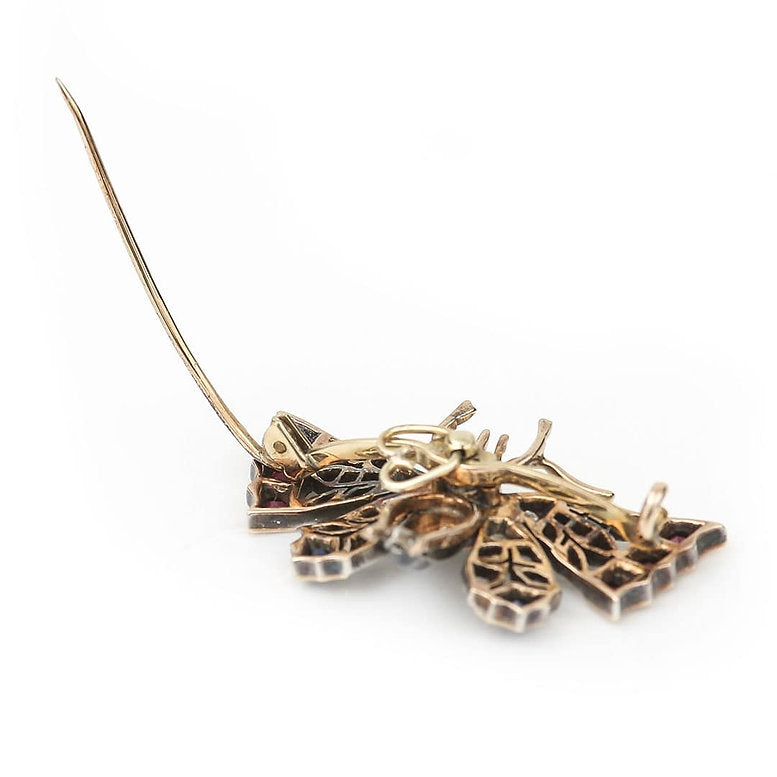 Victorian Antique Opal Moonstone Ruby Sapphire Diamond Butterfly Brooch