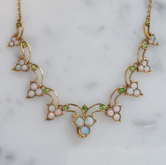 Victorian Antique Opal and Demantoid Garnet Necklace