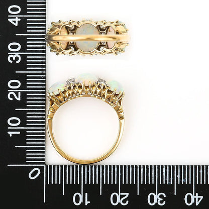 Victorian Antique Opal and Diamond Three Stone Gypsy Ring