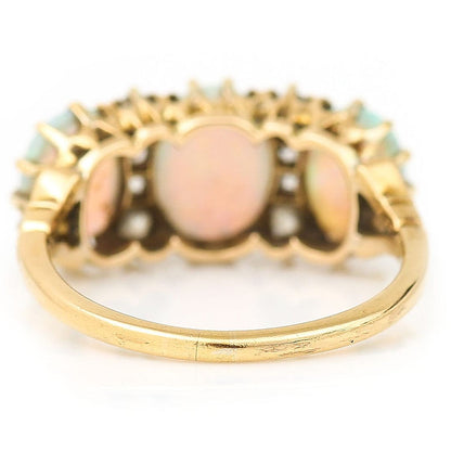 Victorian Antique Opal and Diamond Three Stone Gypsy Ring
