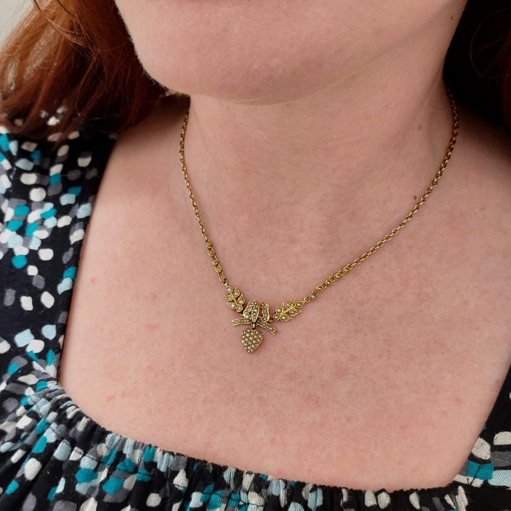 Victorian Antique Pearl Set Heart Necklace