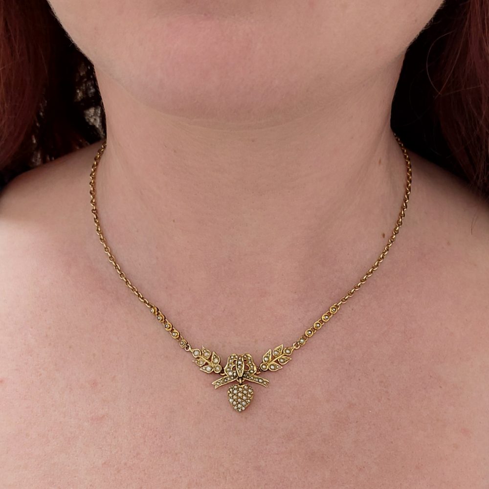 Victorian Antique Pearl Set Heart Necklace