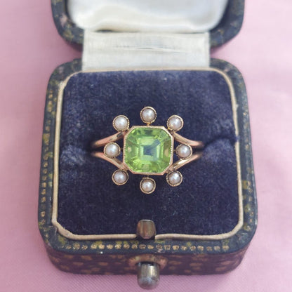 Victorian Antique Peridot and Pearl Ring