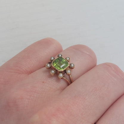 Victorian Antique Peridot and Pearl Ring