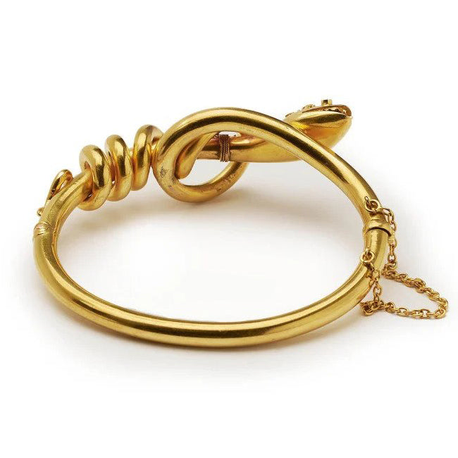 Victorian Antique Sapphire Diamond Ruby And Gold Snake Bangle Bracelet